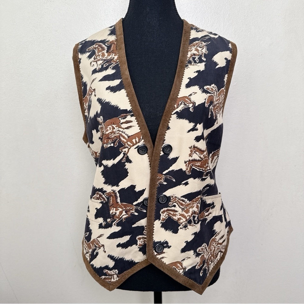 Vintage Cambridge Dry Goods Company Womens Small Equestrian Horses Open Vest